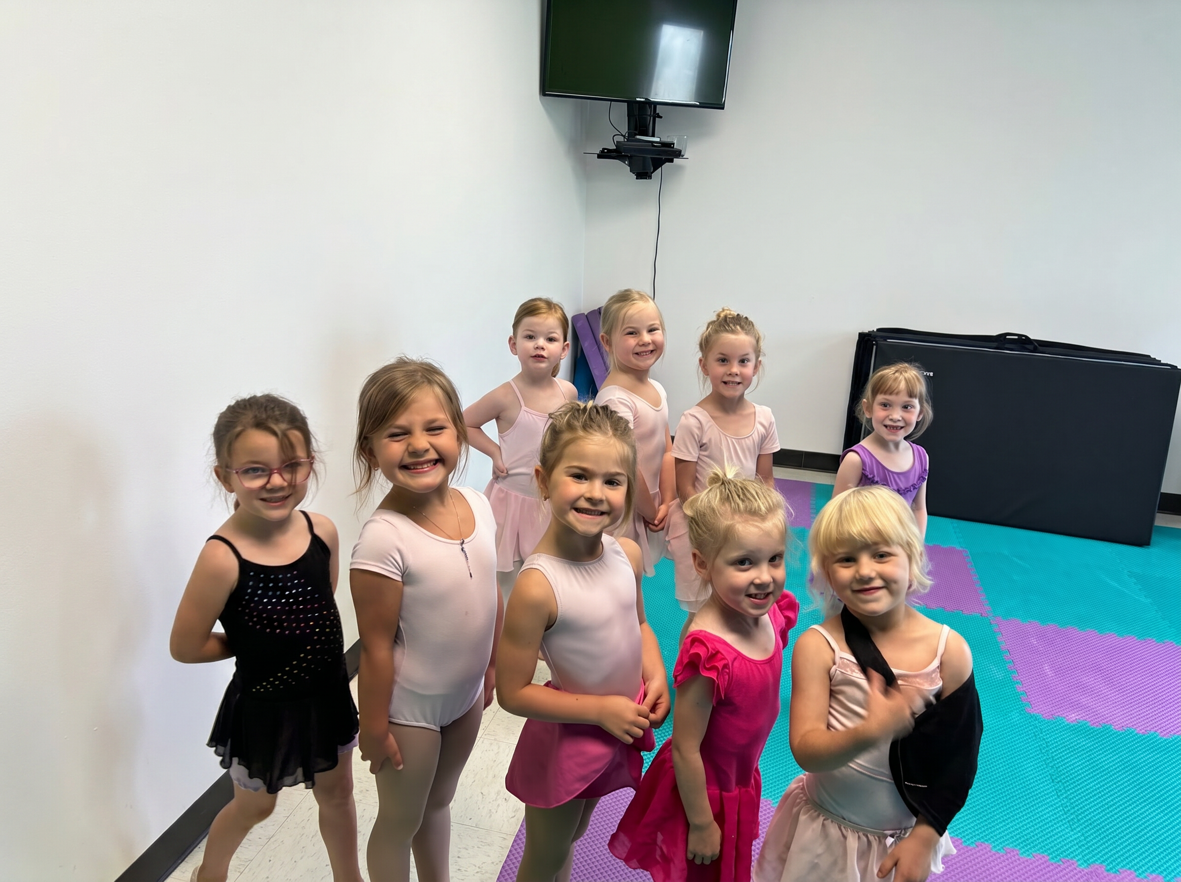 Tiny ballerinas lined up for class